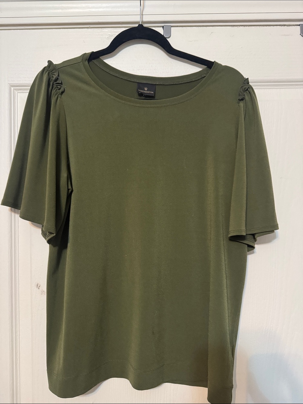Worthington Olive Green Short Flutter Sleeve Top